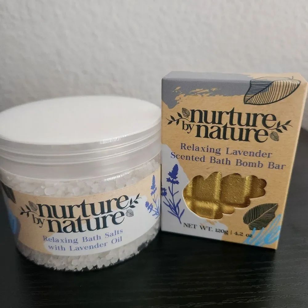 Nurture by Nature Bath Bundle Bath Salts & Bath Bomb Bar Lavender Scented